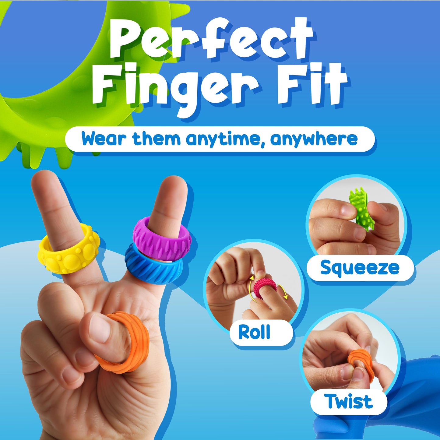 18 Pack Silicone Fidget Rings for Kids – Sensory Ring Set with 6 Textures | Colorful, BPA-Free Fidget Toys
