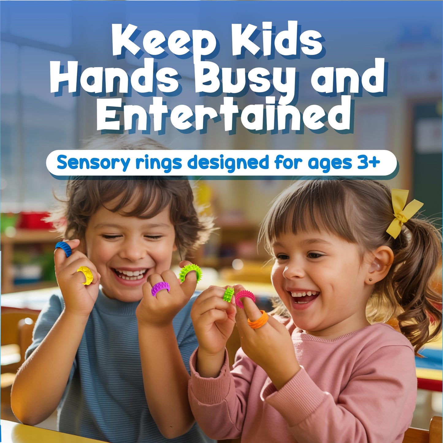 18 Pack Silicone Fidget Rings for Kids – Sensory Ring Set with 6 Textures | Colorful, BPA-Free Fidget Toys