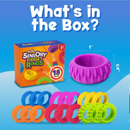 18 Pack Silicone Fidget Rings for Kids – Sensory Ring Set with 6 Textures | Colorful, BPA-Free Fidget Toys
