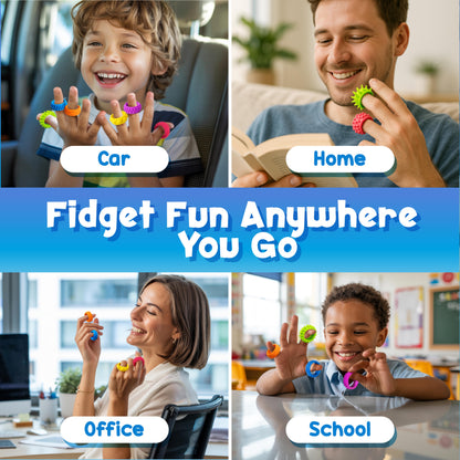 18 Pack Silicone Fidget Rings for Kids – Sensory Ring Set with 6 Textures | Colorful, BPA-Free Fidget Toys