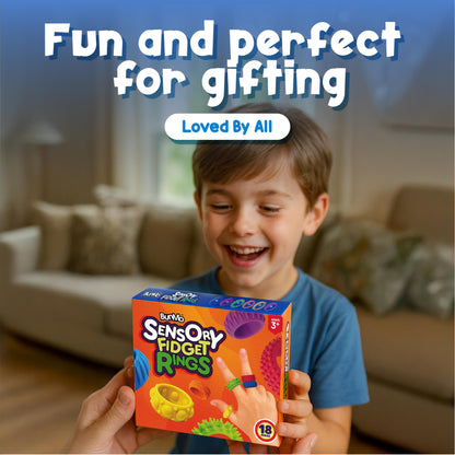 18 Pack Silicone Fidget Rings for Kids – Sensory Ring Set with 6 Textures | Colorful, BPA-Free Fidget Toys