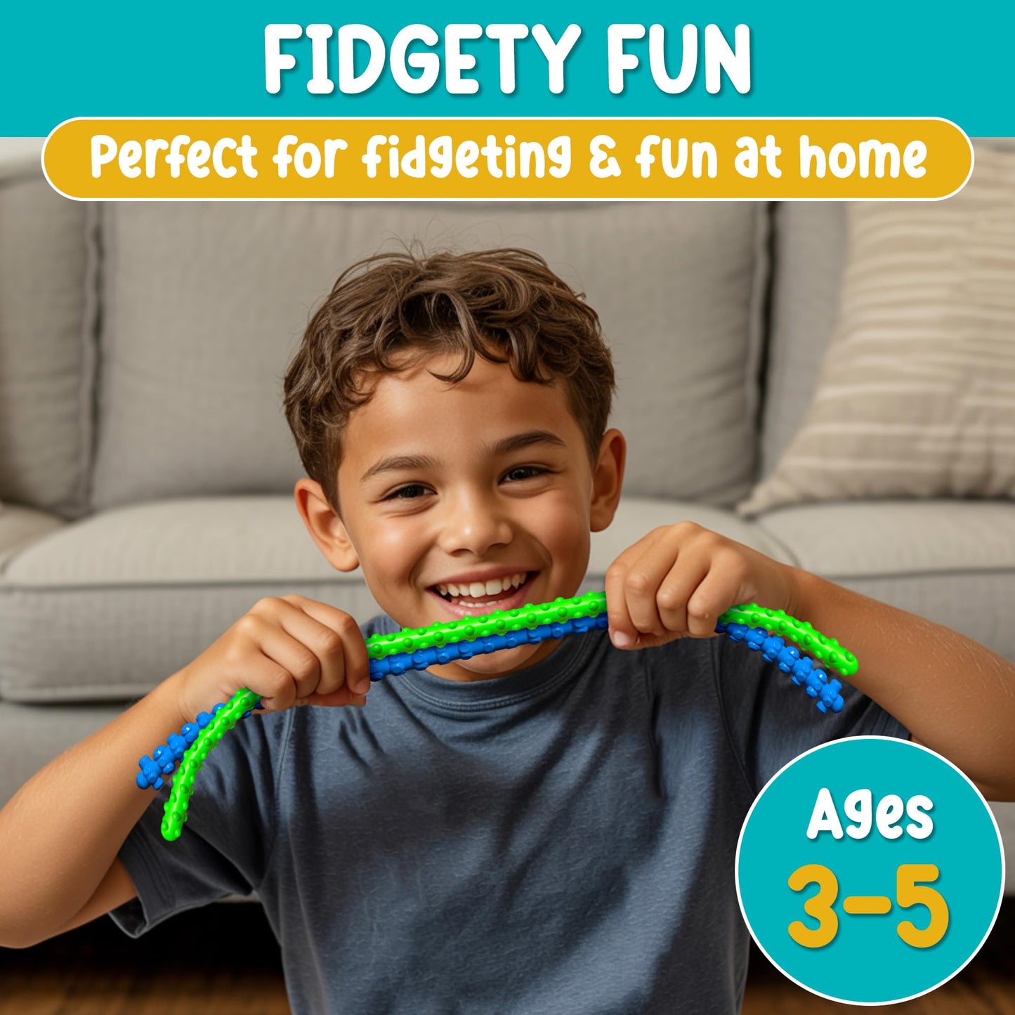 Silicone Stretchy Strings Fidget Toy – 6 Pack Sensory Worms for Kids | Textured, Colorful, BPA-Free