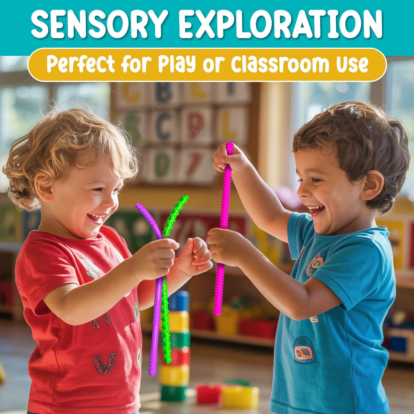 Silicone Stretchy Strings Fidget Toy – 6 Pack Sensory Worms for Kids | Textured, Colorful, BPA-Free